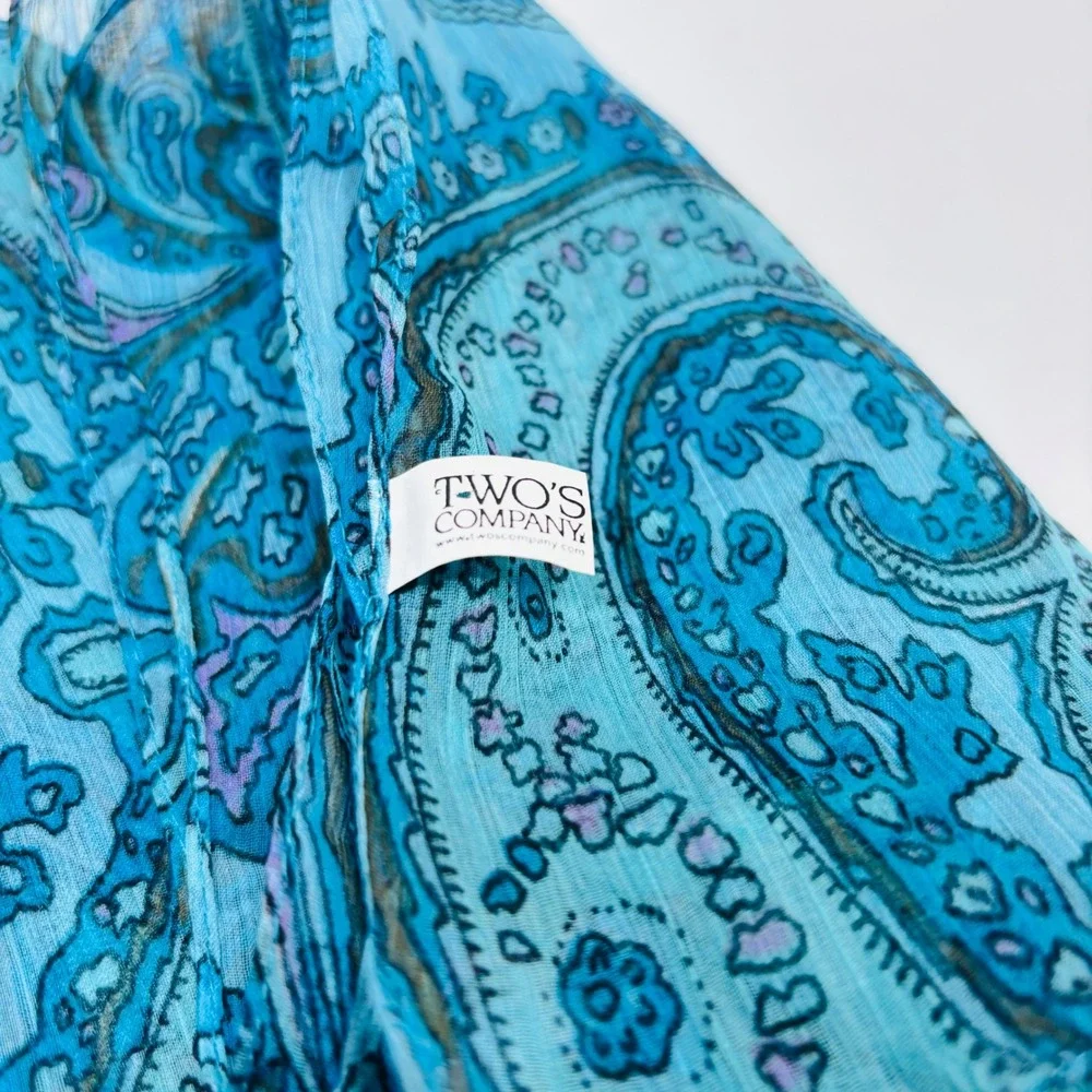 Twos Company Paisley Scarf Turquoise Blue Purple Sheer Lightweight Boho Wrap